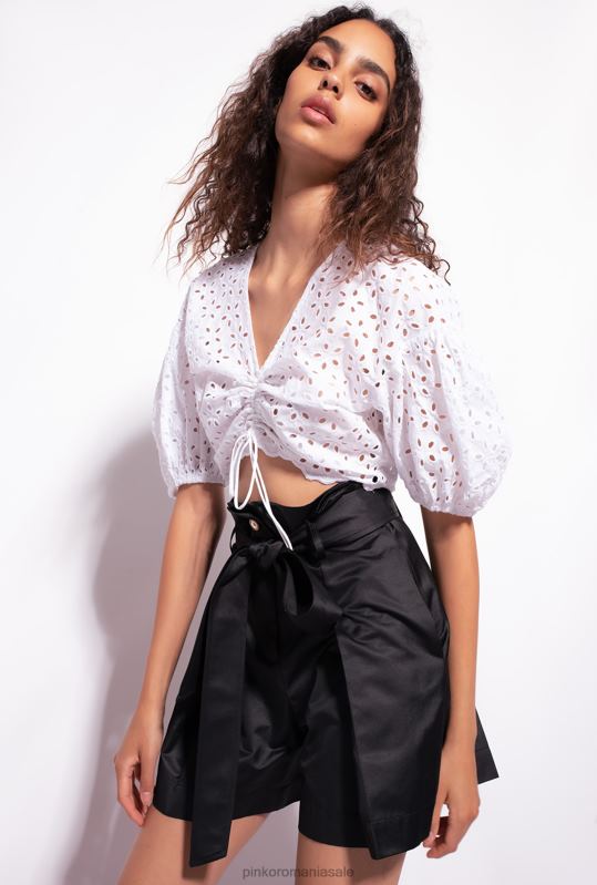 sus | crop top din bumbac cu broderie englezească Pinko alb strălucitor B0D08290