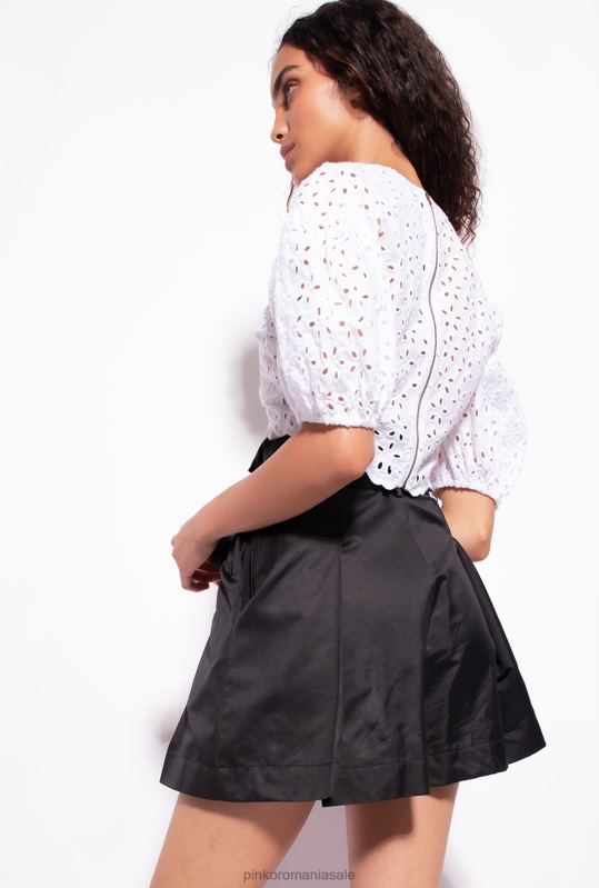 sus | crop top din bumbac cu broderie englezească Pinko alb strălucitor B0D08290