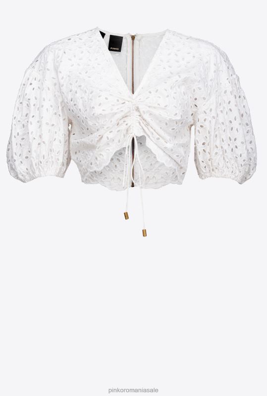 sus | crop top din bumbac cu broderie englezească Pinko alb strălucitor B0D08290