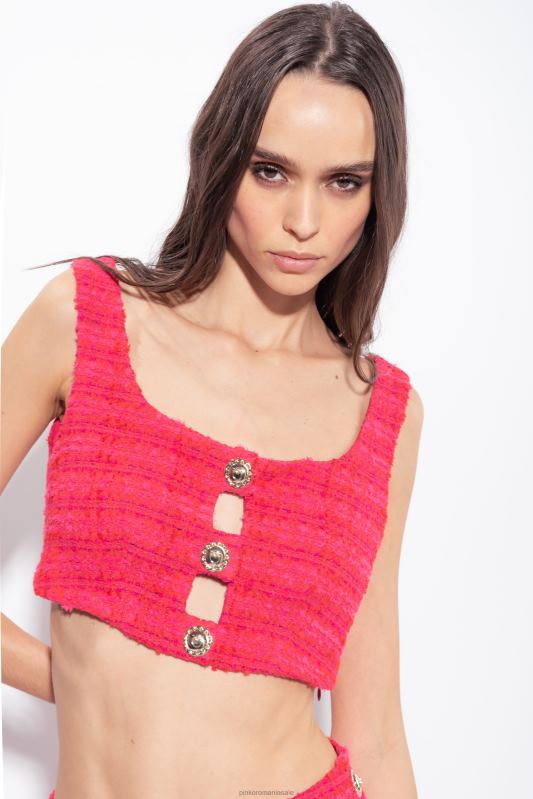 sus | crop top din tweed cu model Pinko multi fucsia/rosu B0D08362
