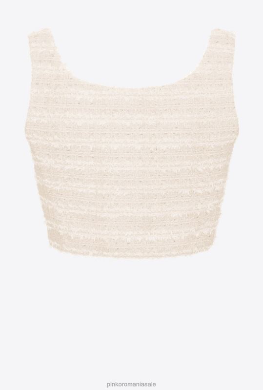 sus | crop top din tweed cu model Pinko roz alb fum B0D08322