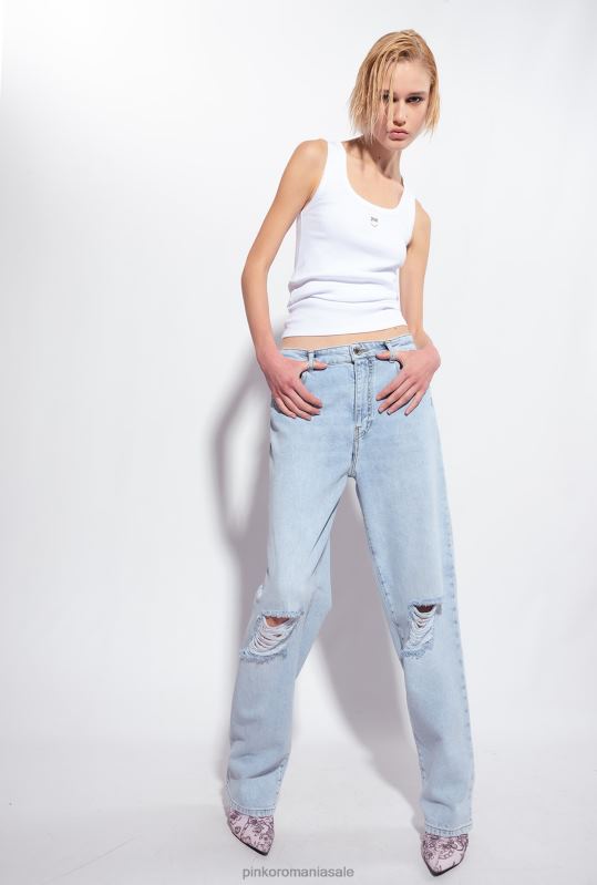 sus | maiou cu broderie cu pasăre de dragoste Pinko alb strălucitor B0D08374