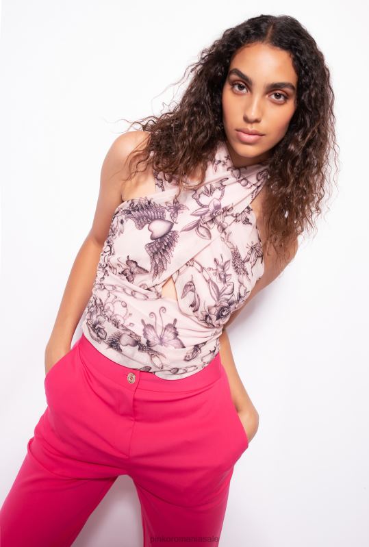 sus | top asimetric cu imprimeu tatuat Pinko nud/negru B0D08408