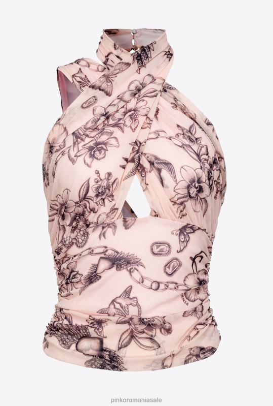 sus | top asimetric cu imprimeu tatuat Pinko nud/negru B0D08408