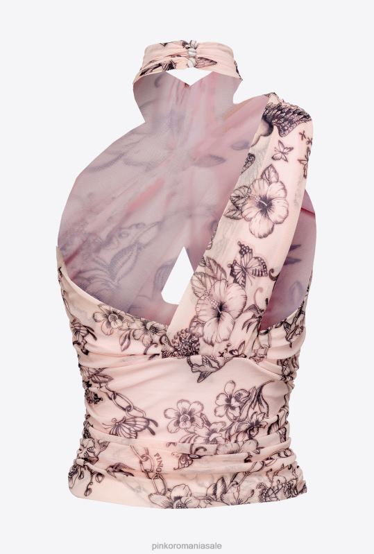 sus | top asimetric cu imprimeu tatuat Pinko nud/negru B0D08408