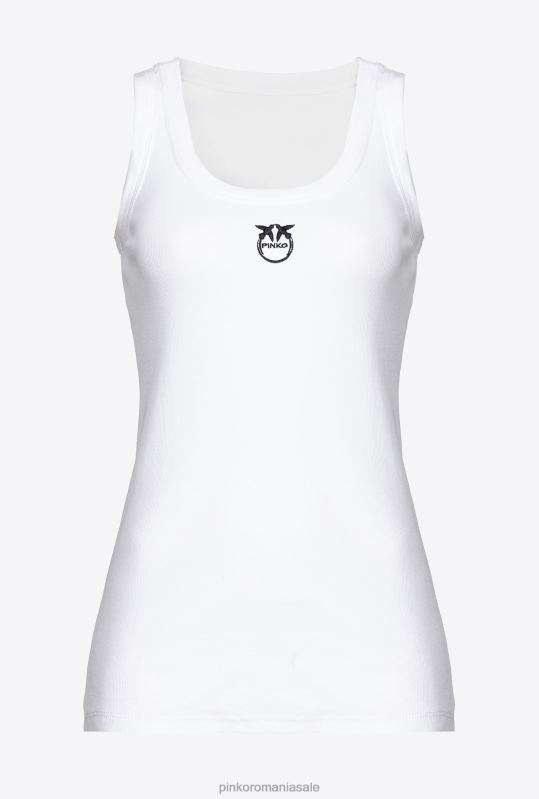 sus | top cu broderie Pinko alb strălucitor B0D08493