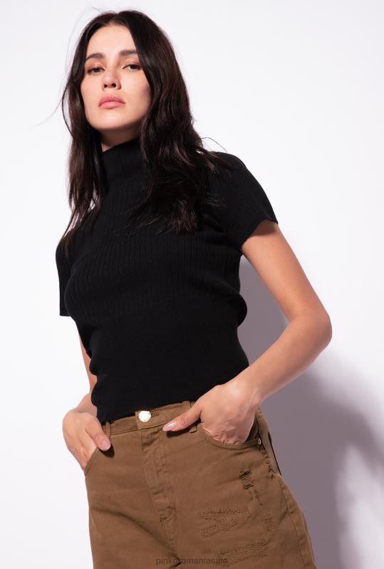 sus | top cu mâneci scurte în coaste Pinko limuzina neagră B0D08484