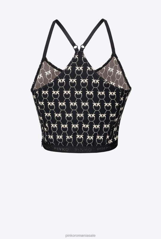 sus | top cu monogramă păsări dragoste Pinko negru/crem B0D08442