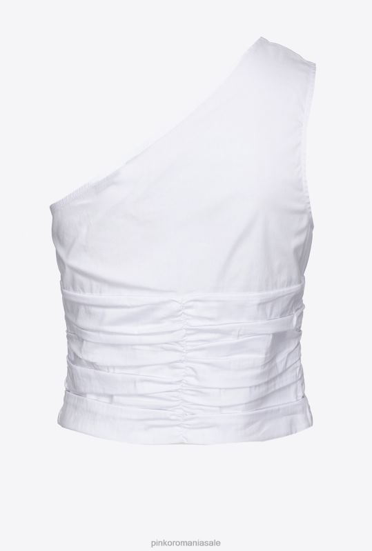 sus | top cu un singur umăr din poplin stretch Pinko alb strălucitor B0D08391
