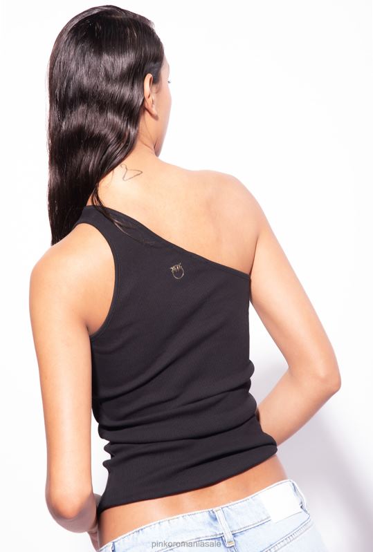 sus | top cu un singur umar cu broderie Pinko limuzina neagră B0D08470