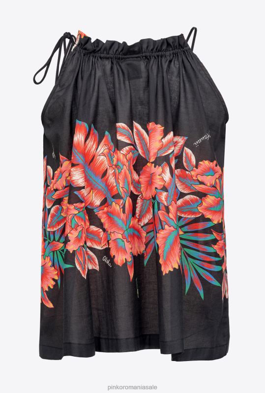sus | top de muselina cu imprimeu tropical Pinko multi. negru/rosu B0D08385