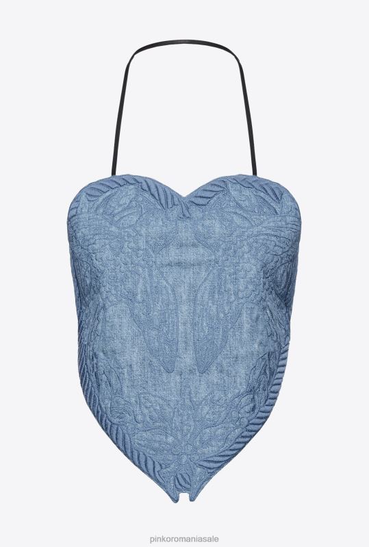 sus | top din denim brodat cu decolteu inima Pinko spalare usoara B0D08452
