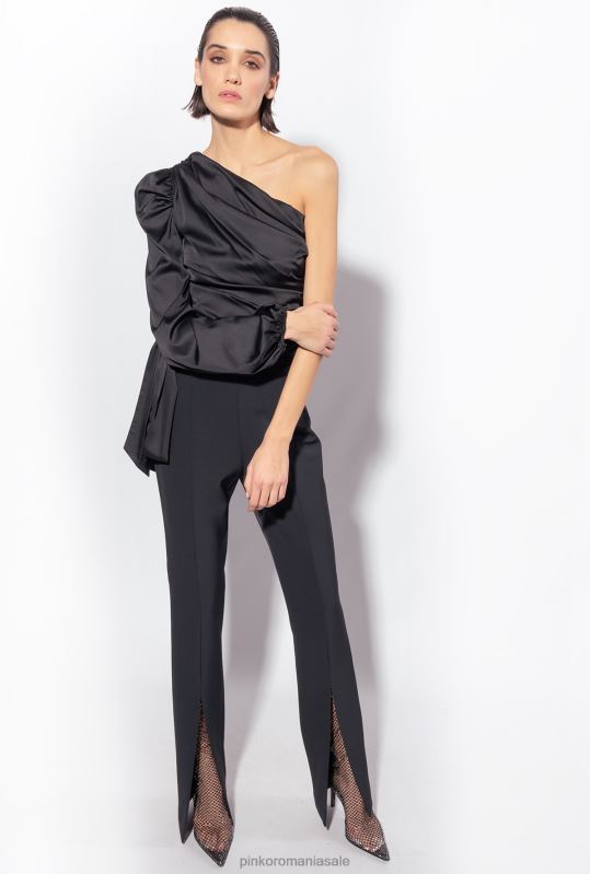 sus | top din satin cu un singur umăr Pinko limuzina neagră B0D08247