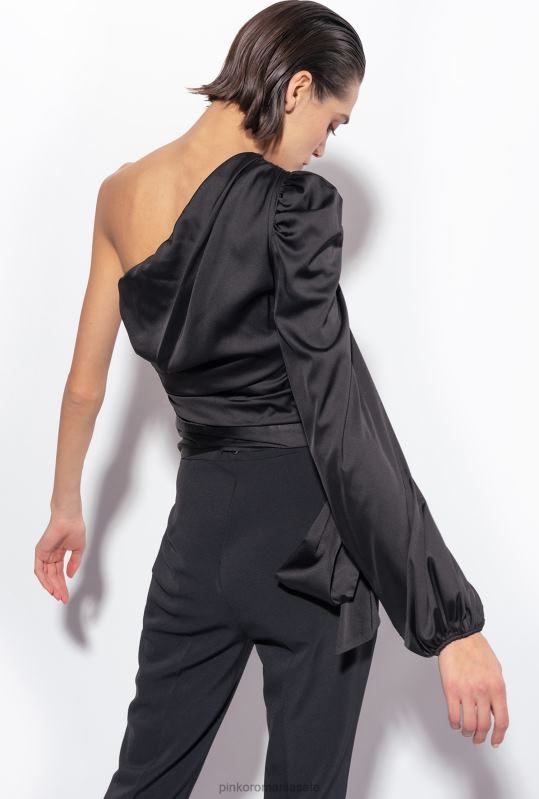sus | top din satin cu un singur umăr Pinko limuzina neagră B0D08247