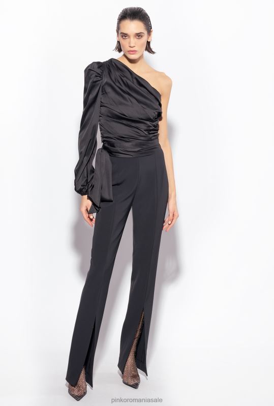 sus | top din satin cu un singur umăr Pinko limuzina neagră B0D08247