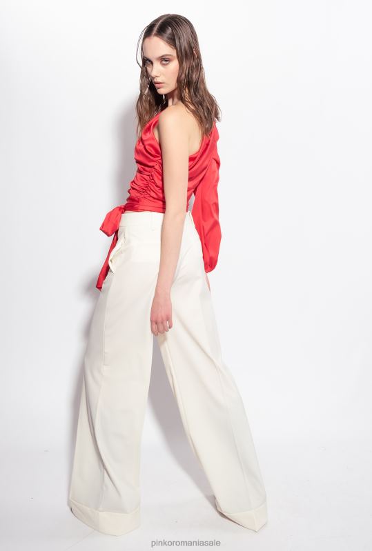 sus | top din satin cu un singur umăr Pinko rosu chilli B0D08246