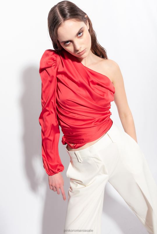 sus | top din satin cu un singur umăr Pinko rosu chilli B0D08246