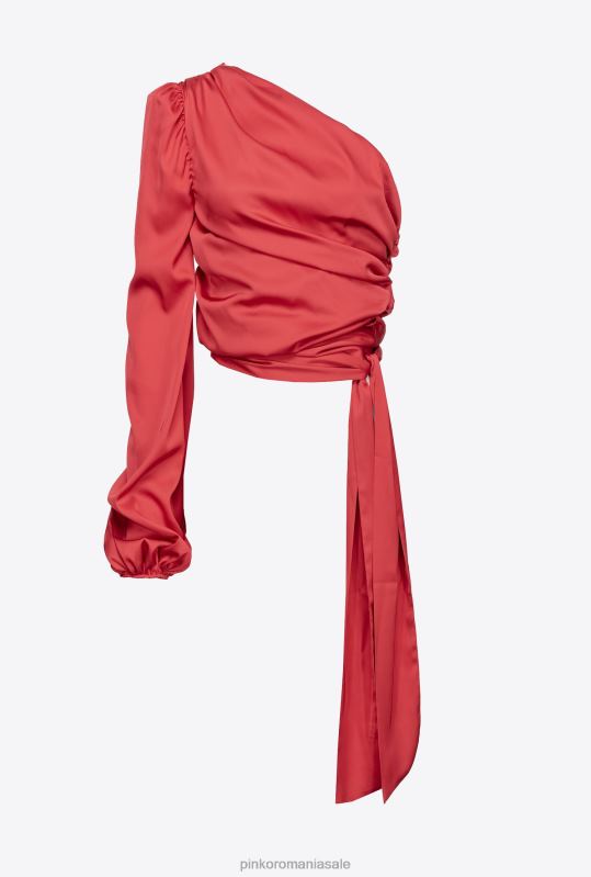 sus | top din satin cu un singur umăr Pinko rosu chilli B0D08246