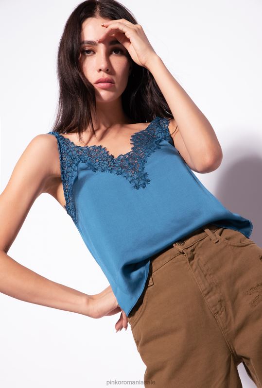 sus | top din satin si dantela Pinko albastru marocan B0D08478