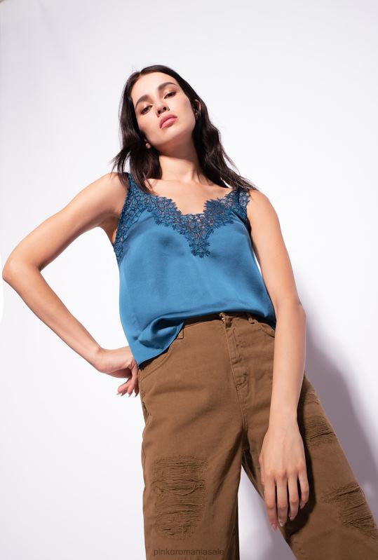 sus | top din satin si dantela Pinko albastru marocan B0D08478
