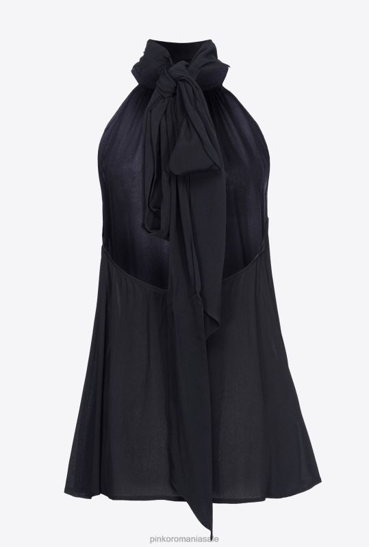 sus | top georgette cu halterneck Pinko limuzina neagră B0D08325