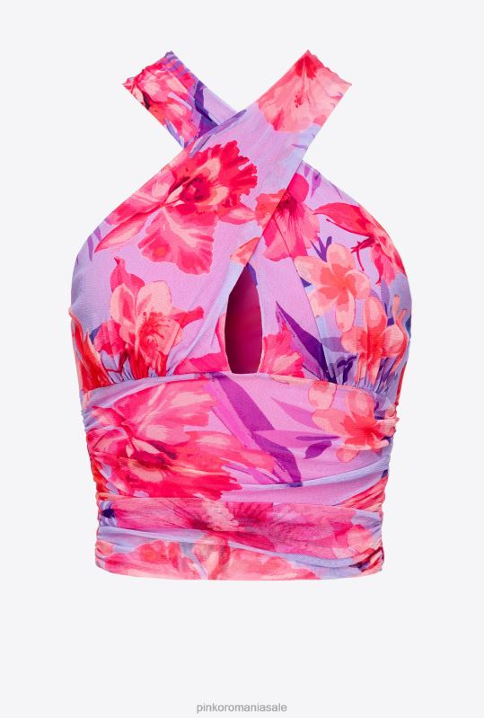 sus | top înfășurat în față cu imprimeu cu flori tropicale Pinko liliac/roz deschis/fucsia B0D08416