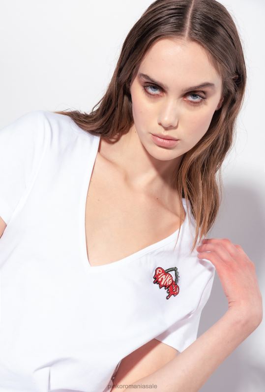 tricou | tricou cu broderie cirese Pinko alb strălucitor B0D08453