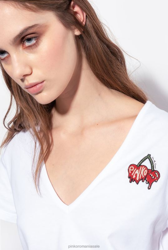 tricou | tricou cu broderie cirese Pinko alb strălucitor B0D08453