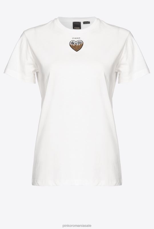 tricou | tricou cu broderie inimă Pinko alb de mătase B0D08446