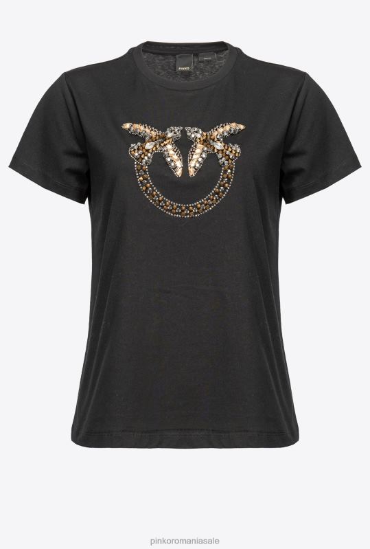 tricou | tricou cu broderie păsări de dragoste Pinko limuzina neagră B0D08458