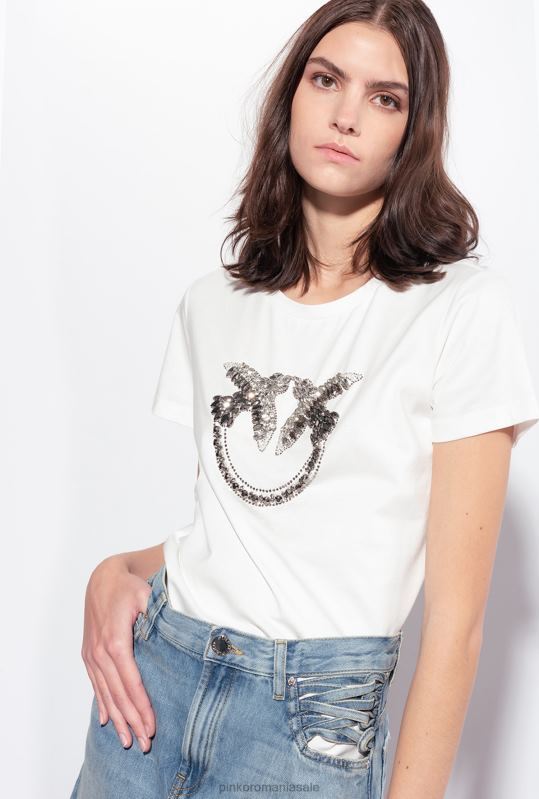 tricou | tricou cu broderie păsări de dragoste Pinko nor alb B0D08352