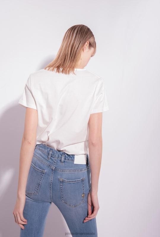 tricou | tricou cu decolteu in V cu logo Pinko alb de mătase B0D08399