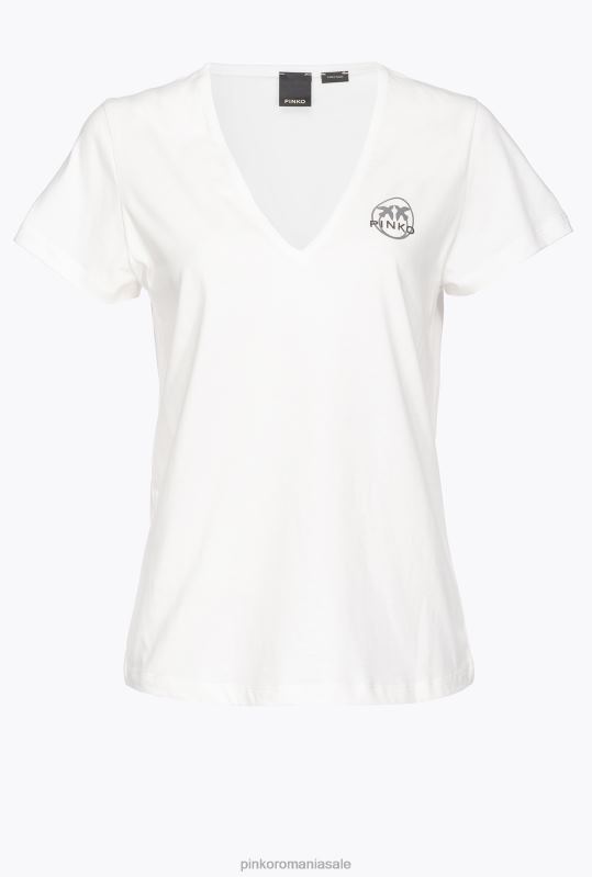 tricou | tricou cu decolteu in V cu logo Pinko alb de mătase B0D08399
