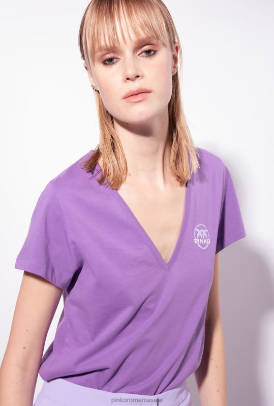 tricou | tricou cu decolteu in V cu logo Pinko liliac lavandă B0D08397