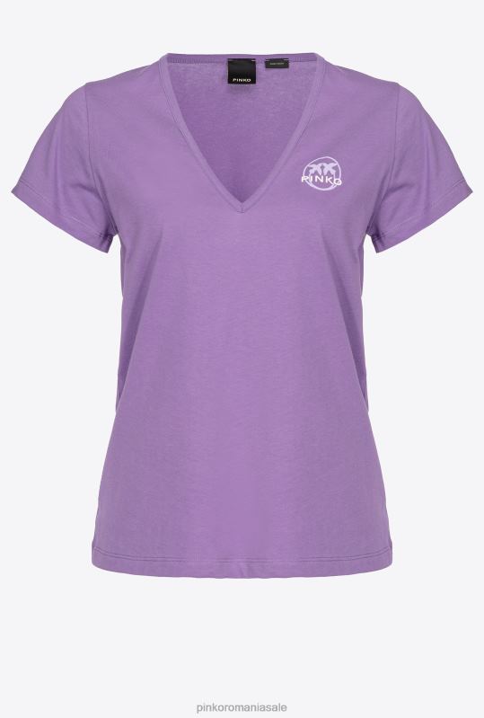 tricou | tricou cu decolteu in V cu logo Pinko liliac lavandă B0D08397