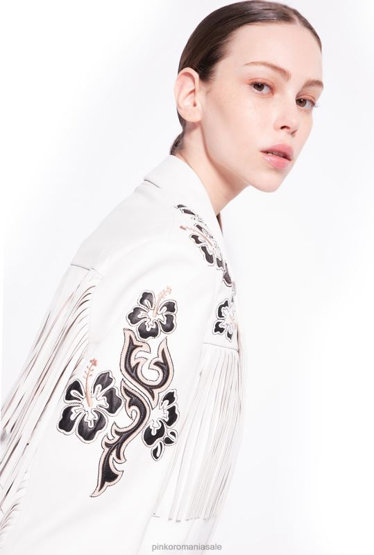 jachete casual | blazer din piele cu broderie si franjuri Pinko alb de mătase B0D08604