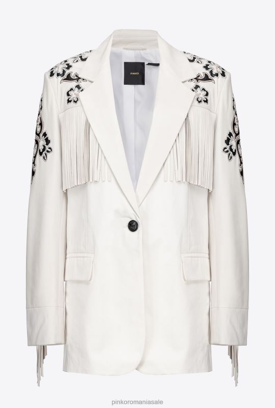 jachete casual | blazer din piele cu broderie si franjuri Pinko alb de mătase B0D08604