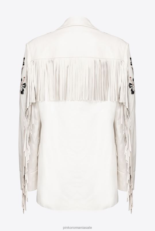 jachete casual | blazer din piele cu broderie si franjuri Pinko alb de mătase B0D08604
