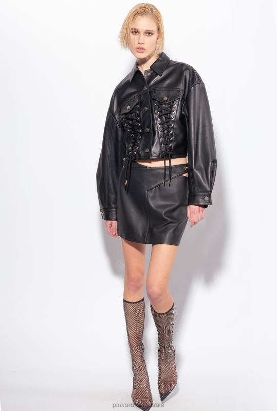 jachete casual | geaca de piele cu siret Pinko limuzina neagră B0D08819