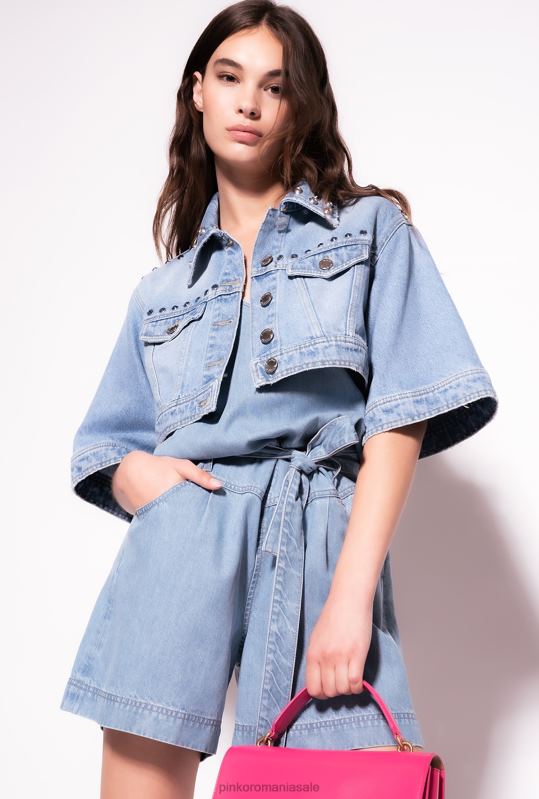 jachete casual | jachetă denim decupată cu strasuri Pinko spalare medie usoara B0D08834