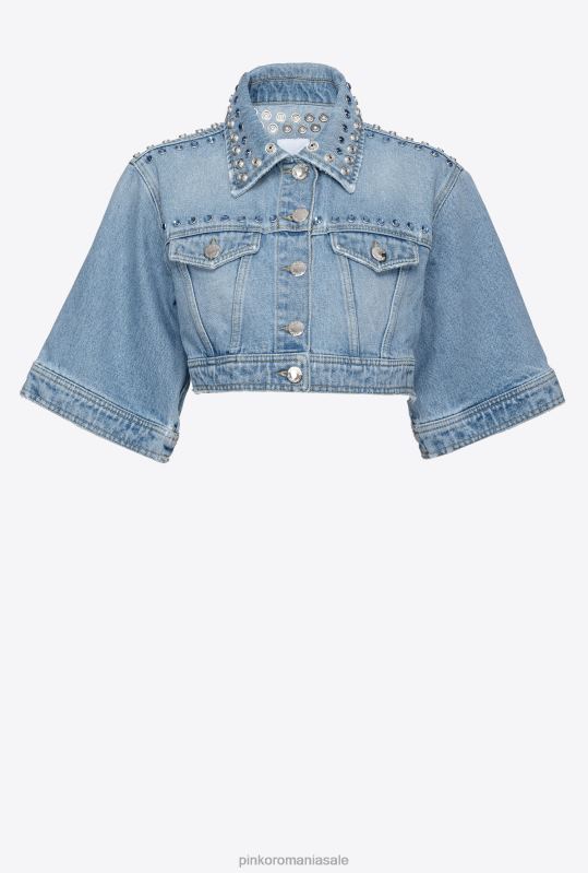 jachete casual | jachetă denim decupată cu strasuri Pinko spalare medie usoara B0D08834