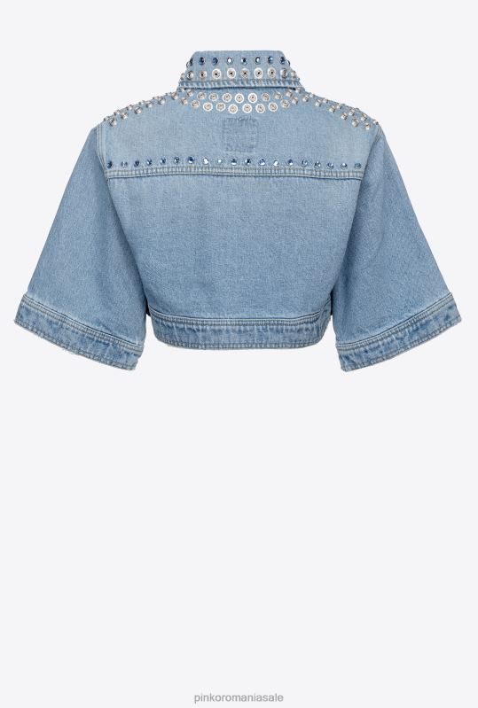 jachete casual | jachetă denim decupată cu strasuri Pinko spalare medie usoara B0D08834