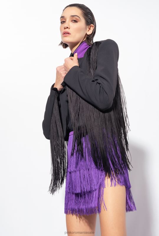 jachete casual | sacou spencer cu franjuri lungi Pinko limuzina neagră B0D08599
