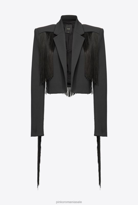jachete casual | sacou spencer cu franjuri lungi Pinko limuzina neagră B0D08599