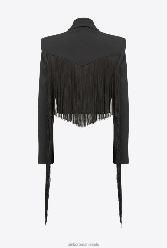 jachete casual | sacou spencer cu franjuri lungi Pinko limuzina neagră B0D08599