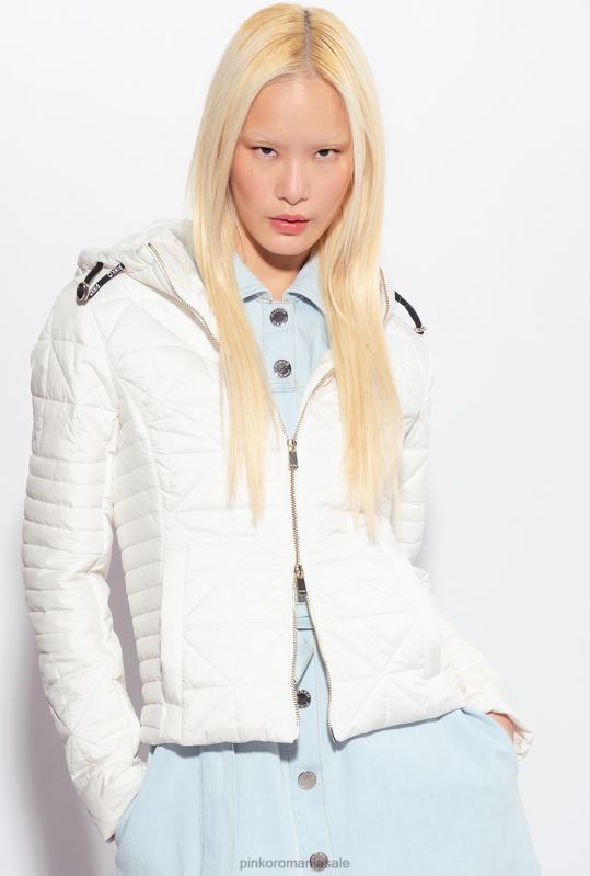 paltoane | jachetă de puf lejeră cu plasture cu logo Pinko alb de mătase B0D08844