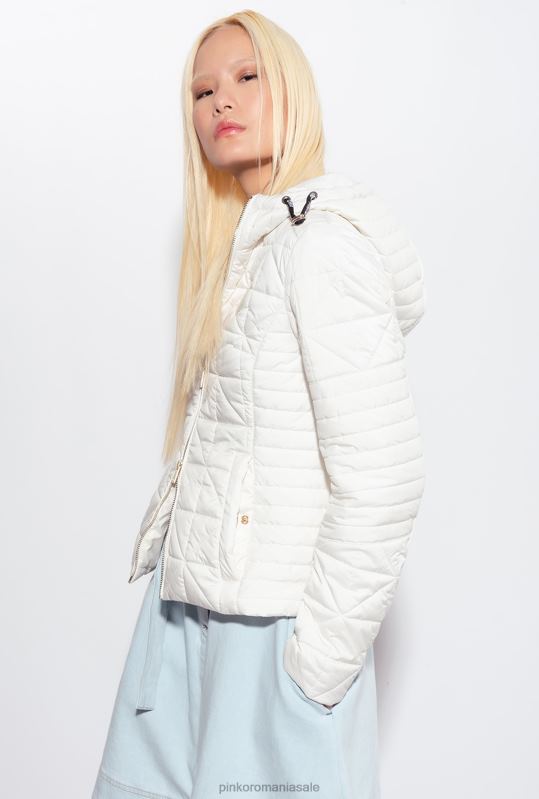 paltoane | jachetă de puf lejeră cu plasture cu logo Pinko alb de mătase B0D08844