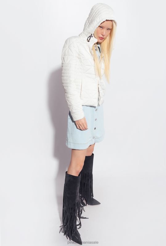 paltoane | jachetă de puf lejeră cu plasture cu logo Pinko alb de mătase B0D08844