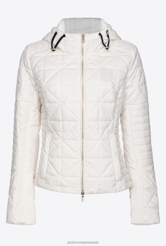 paltoane | jachetă de puf lejeră cu plasture cu logo Pinko alb de mătase B0D08844