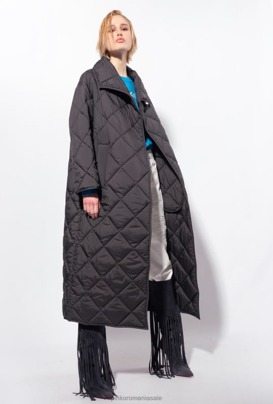 paltoane | maxi palton matlasat cu broderie Pinko limuzina neagră B0D08845